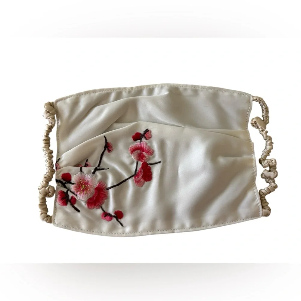 Elegant Silk Cherry Blossom Embroidered Face Mask